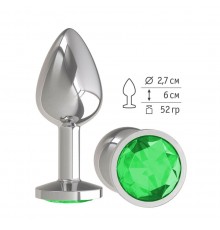 Анальная втулка Silver с зелёным кристаллом маленькая