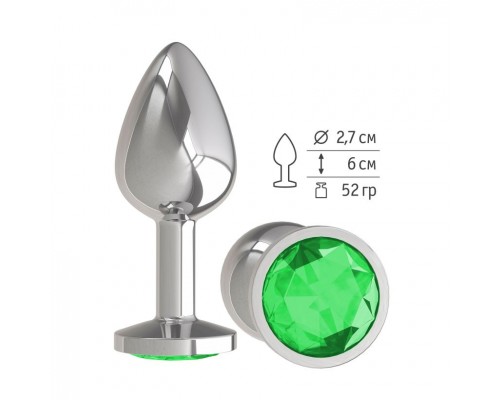 Анальная втулка Silver с зелёным кристаллом - маленькая, но стильная!
