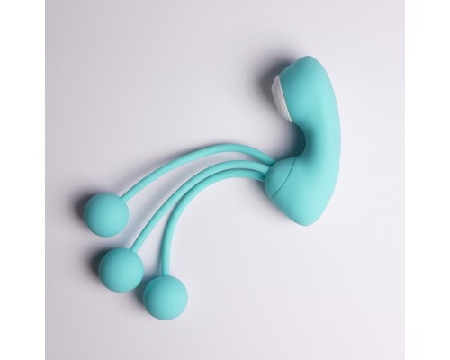 Вакуумный стимулятор с вагинальными виброшариками, бирюзовый