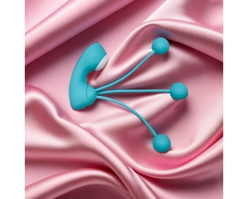 Вакуумный стимулятор с вагинальными виброшариками, бирюзовый