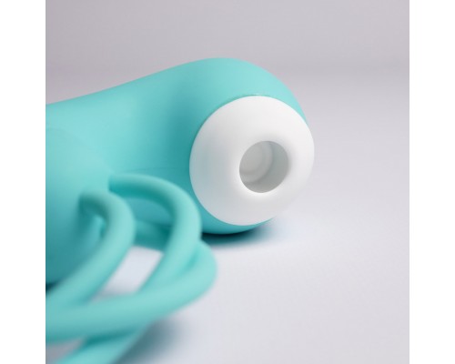 Вакуумный стимулятор с вагинальными виброшариками, бирюзовый