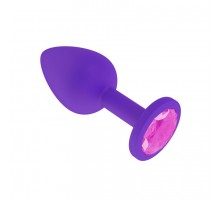 Анальная втулка силиконовая фиолетовая с розовым кристаллом маленькая