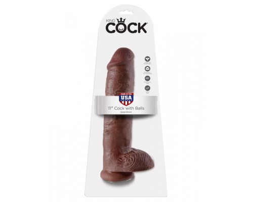 Фаллоимитатор-гигант на присоске с мошонкой коричневый King Cock 11 Cock with Balls 