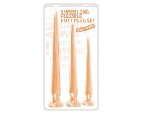 Набор длинных анальных пробок Super Long Flexible Butt Plug Set (телесные)