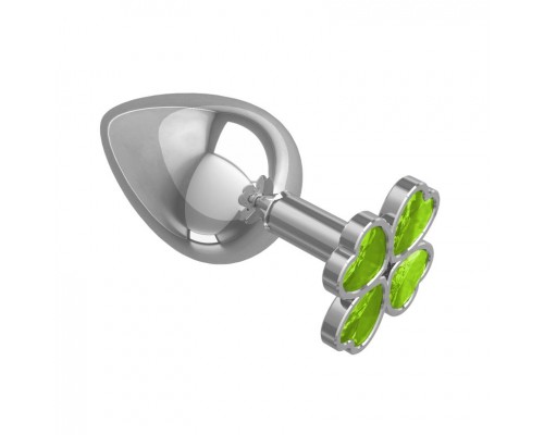 Большая анальная втулка Silver Клевер с салатовым кристаллом