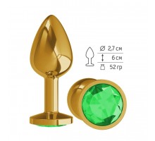 Анальная втулка Gold с зеленым кристаллом маленькая