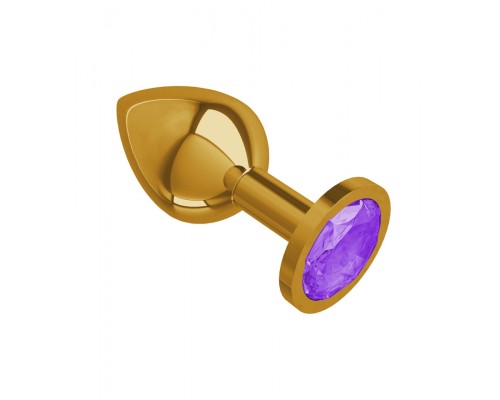 Анальная втулка Gold с фиолетовым кристаллом средняя