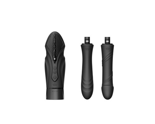 Компактная секс-машина с функцией нагрева, двумя насадками и присоской SESH, чёрная