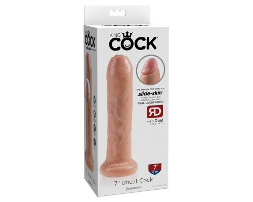 Фаллоимитатор на присоске King Cock 7 Uncut Cock - телесный, необрезанный