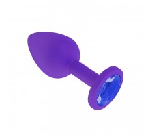 Анальная втулка силиконовая фиолетовая с синим кристаллом маленькая