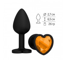 Анальная втулка силиконовая черная с оранжевым кристаллом сердце