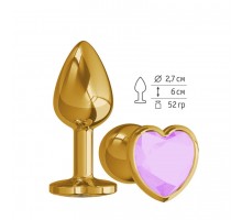 Анальная втулка Gold с сиреневым кристаллом сердце