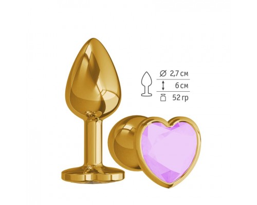 Анальная втулка Gold с сиреневым кристаллом сердце