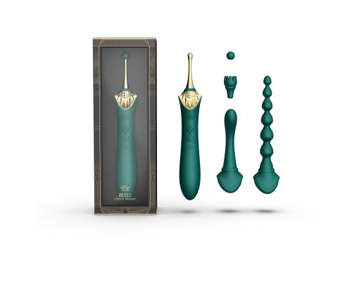 Клиторальный вибростимулятор с насадками и функцией нагрева BESS 2, зелёный