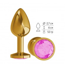 Анальная втулка Gold с розовым кристаллом маленькая  