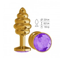 Анальная втулка Gold Spiral с фиолетовым кристаллом маленькая