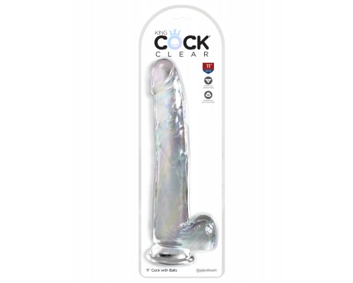 Прозрачный фаллоимитатор King Cock Clear 11 с мошонкой на присоске