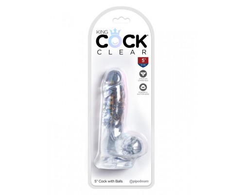 Прозрачный фаллоимитатор с мошонкой на присоске King Cock Clear 5 Cock with Balls - удивительное удовольствие для интимных мом