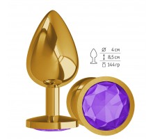 Анальная втулка Gold с Фиолетовым кристаллом большая