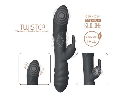 Twister Вибратор-ротатор с клиторальным стимулятором, черный: страстные ощущения и удовлетворение