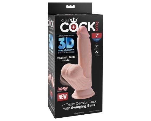 Фаллоимитатор на присоске King Cock Plus 7 Triple Density с подвижной мошонкой