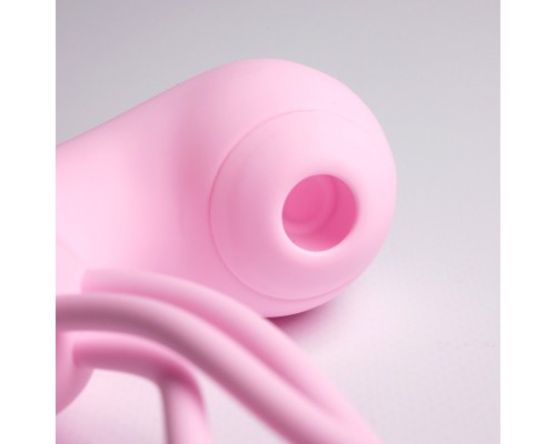 Вакуумный стимулятор с вагинальными виброшариками, розовый