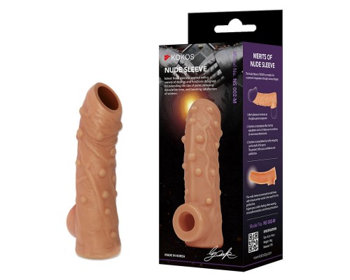 Насадка реалистик c пупырышками, с подхватом мошонки, с открытой головкой, размер M