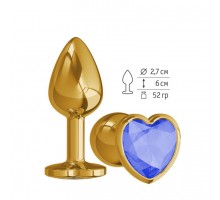 Анальная втулка Gold с синим кристаллом сердце маленькая
