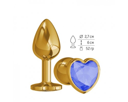 Анальная втулка Gold с синим кристаллом сердце маленькая