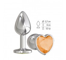 Анальная втулка Silver с оранжевым кристаллом сердце маленькая