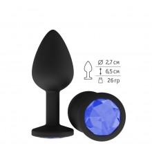 Анальная втулка силиконовая чёрная с синим кристаллом маленькая