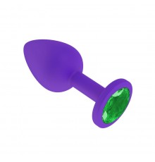 Анальная втулка силиконовая фиолетовая с зеленым кристаллом маленькая