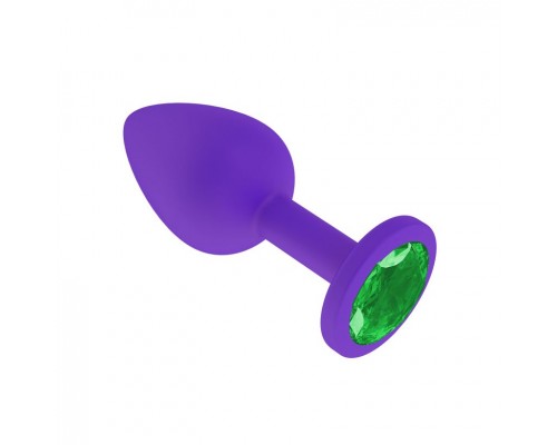 Анальная втулка силиконовая фиолетовая с зеленым кристаллом - маленькая!
