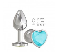 Анальная втулка Silver с голубым кристаллом сердце маленькая