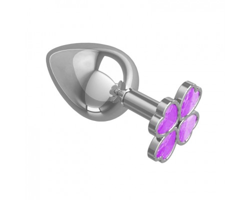 Большая анальная втулка Silver Клевер с сиреневым кристаллом