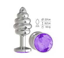 Анальная втулка Silver Spiral малая с фиолетовым кристаллом