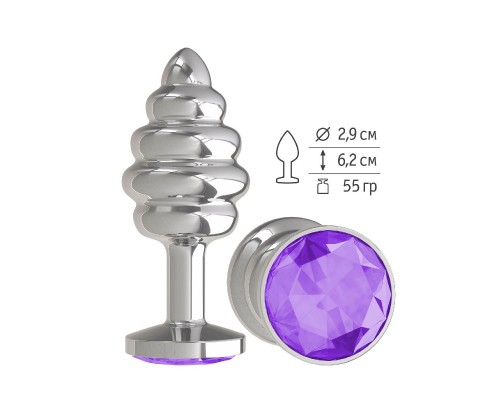 Анальная втулка Silver Spiral малая с фиолетовым кристаллом