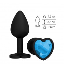Анальная втулка силиконовая черная с голубым кристаллом сердце