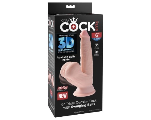 Насадка King Cock Plus 6 Triple Density: фаллоимитатор на присоске с мошонкой