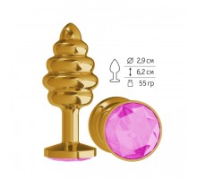Анальная втулка Gold Spiral с розовым кристаллом маленькая
