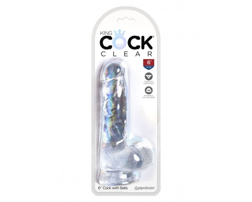 Интимный фаллоимитатор King Cock Clear 6 с мошонкой на присоске