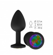 Анальная втулка силиконовая чёрная с разноцветным кристаллом