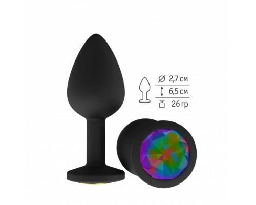 Анальная втулка с кристаллом: силикон, чёрная, разноцветный (70 символов)