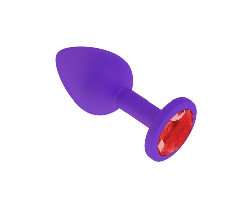 Анальная втулка силиконовая фиолетовая с красным кристаллом - маленькая