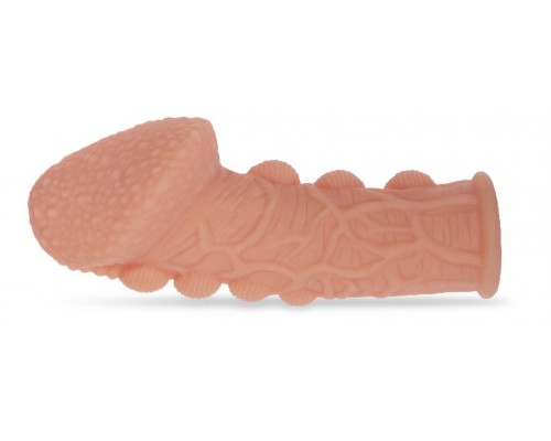 Насадка на фаллос, с пузыриками, венками и ребристостью, размер S