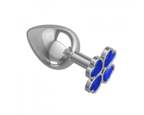 Большая анальная втулка Silver Клевер с синим кристаллом
