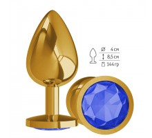 Анальная втулка Gold с Синим кристаллом большая