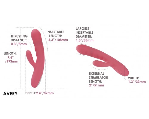 Avery Возвратно-поступательный вибратор со стимулятором клитора, розовый