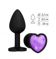 Анальная втулка силиконовая черная с сиреневым кристаллом сердце