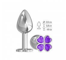 Анальная втулка малая Silver клевер с фиолетовым кристаллом